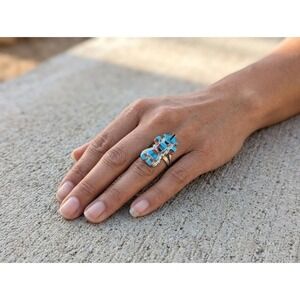 Zuni Kachina Inlay Ring Sterling Silver Multi Stones Signed Jewelry Sz 8US
